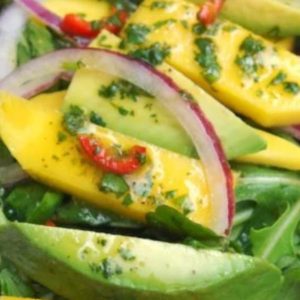 Caribean salad avocado mango arugula red onion